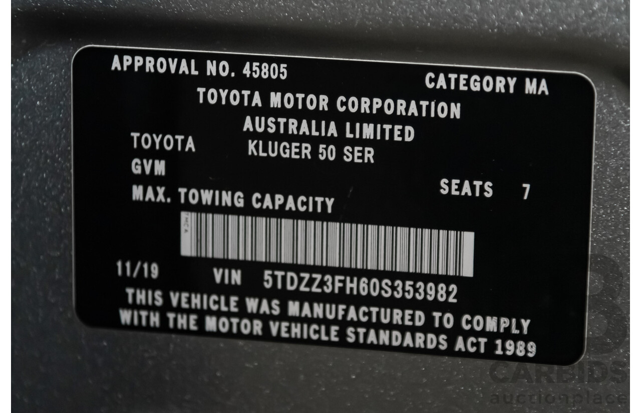 11/2019 Toyota Kluger GX (4x2) GSU50R 4d Wagon Silver 3.5L V6
