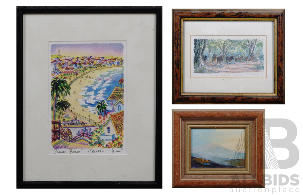 Collection of Miniature Oil Paintings including J. Healy & Michael Berry together with Two Framed Prints (7)