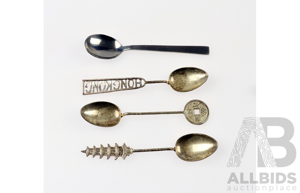 Antique 1831 Sterling Silver Serving Tongs with 1833 Pate Knife with Acorn Detail, Handmade Silver Bowl and Other Items
