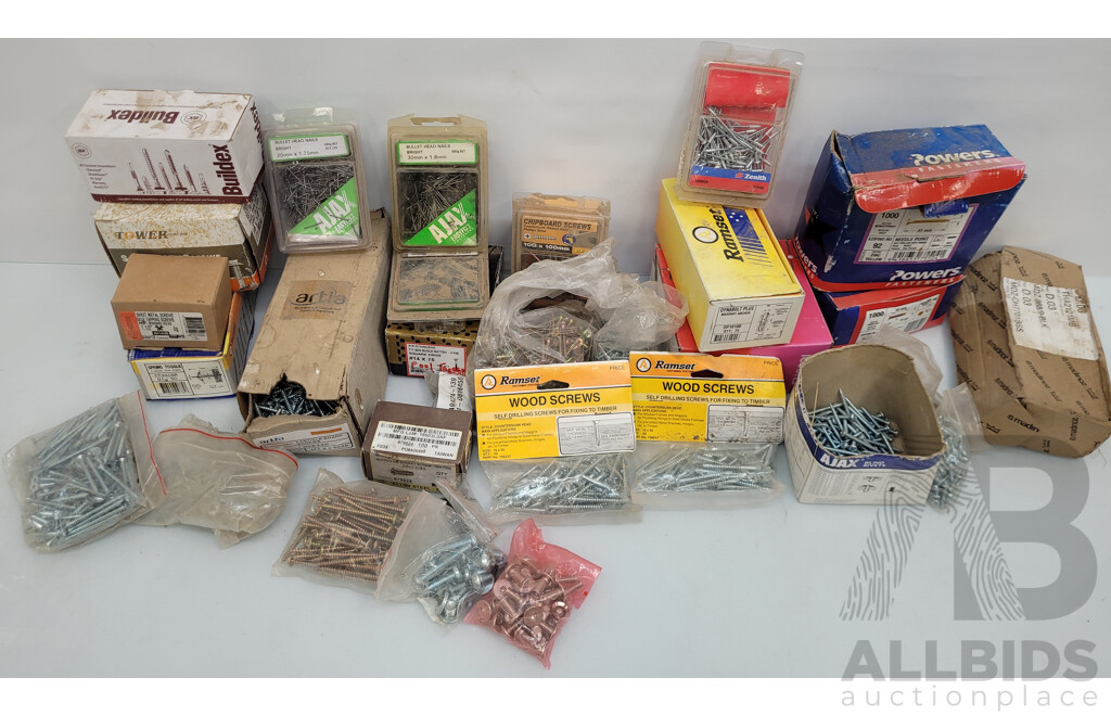 Assorted Packs of Nails, Screws, and More