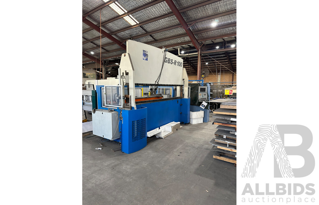 "2010 LAG GBS R 100-3000"  100Ton Press Brake with 6 Axis Staubli TX200 Robot