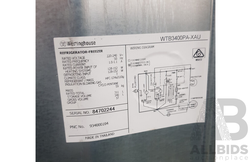Westinghouse (WTB3400PA-XAU) Top Mount Refrigerator