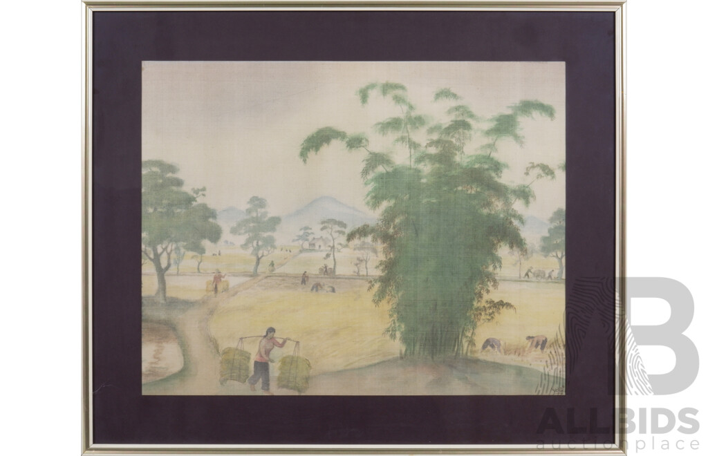 20th Century Chinese School, Farming Scene - China, Ink on Silk, 37 x 48 cm