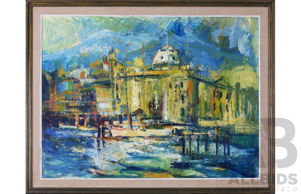 Elizabeth Prior (1929-2018), Constitution Dock - Hobart 1967, Oil on Board, 89 x 120 cm 