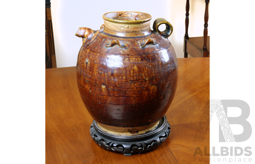 Antique Asian Iron Glazed Wine Storage Jar