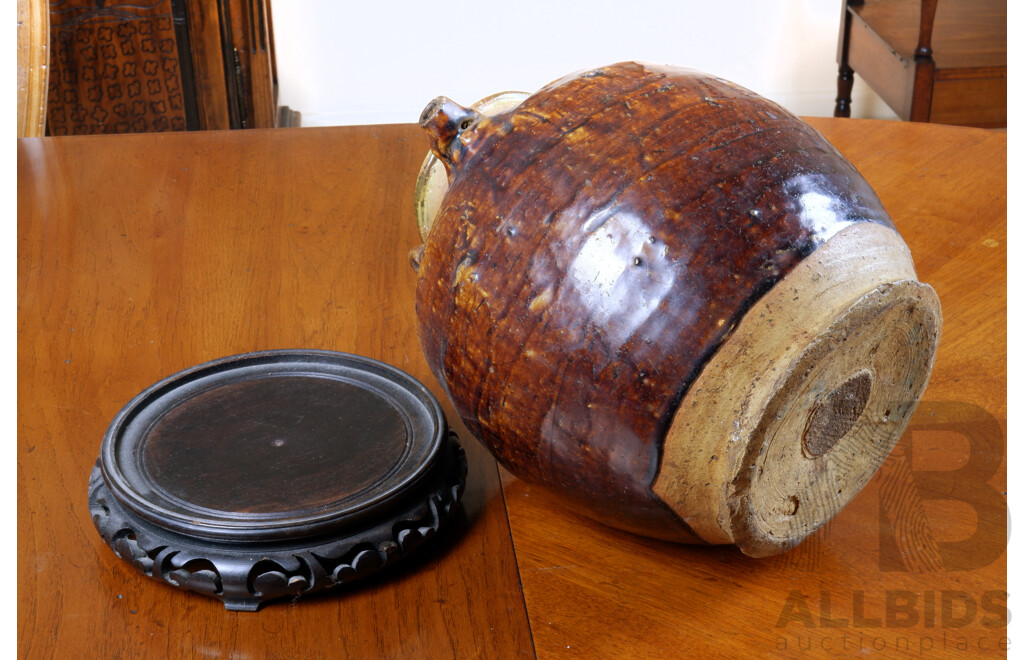 Antique Asian Iron Glazed Wine Storage Jar