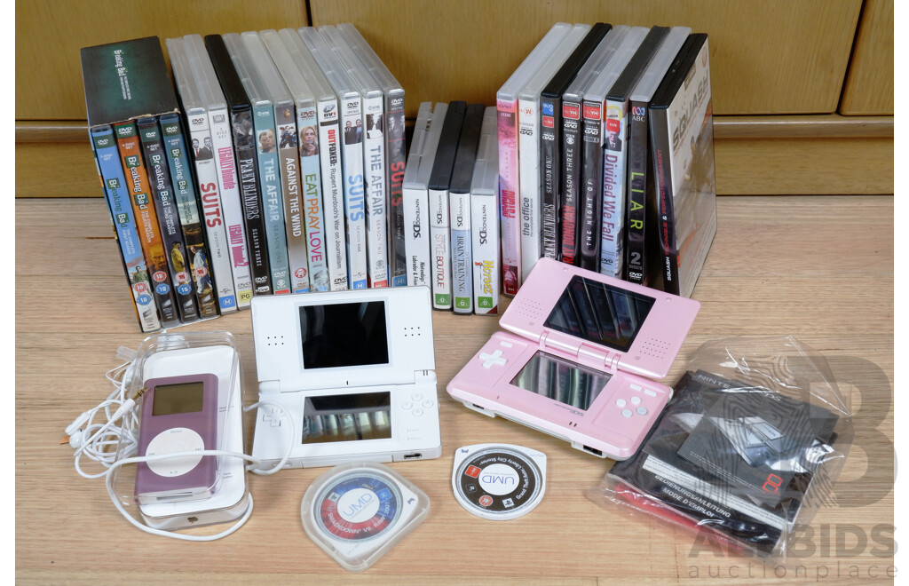 Collection of DVDs, Two Nintendo DS' and an iPod Touch