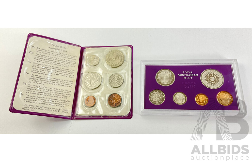 Collection of Australian 1977 Coins Including Silver Jubilee Commemorative Coin Set in Folder and Case and Roll of Jubilee Fifty Cent Coins