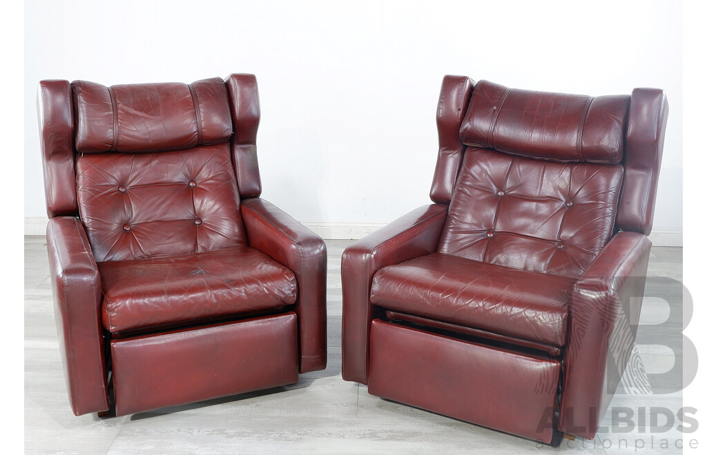 Pair of Vintage Vinly Reclining Armchairs