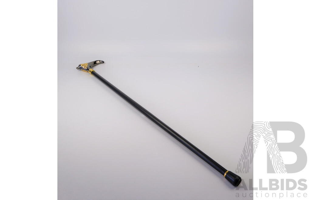 Black Walking Stick with Black and Gold Dog Shaped Handle