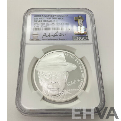 Pawn Stars Gold and Silver Pawn Shop Silver Medallion, 'In the Old Man We Trust' NGC Case .999
