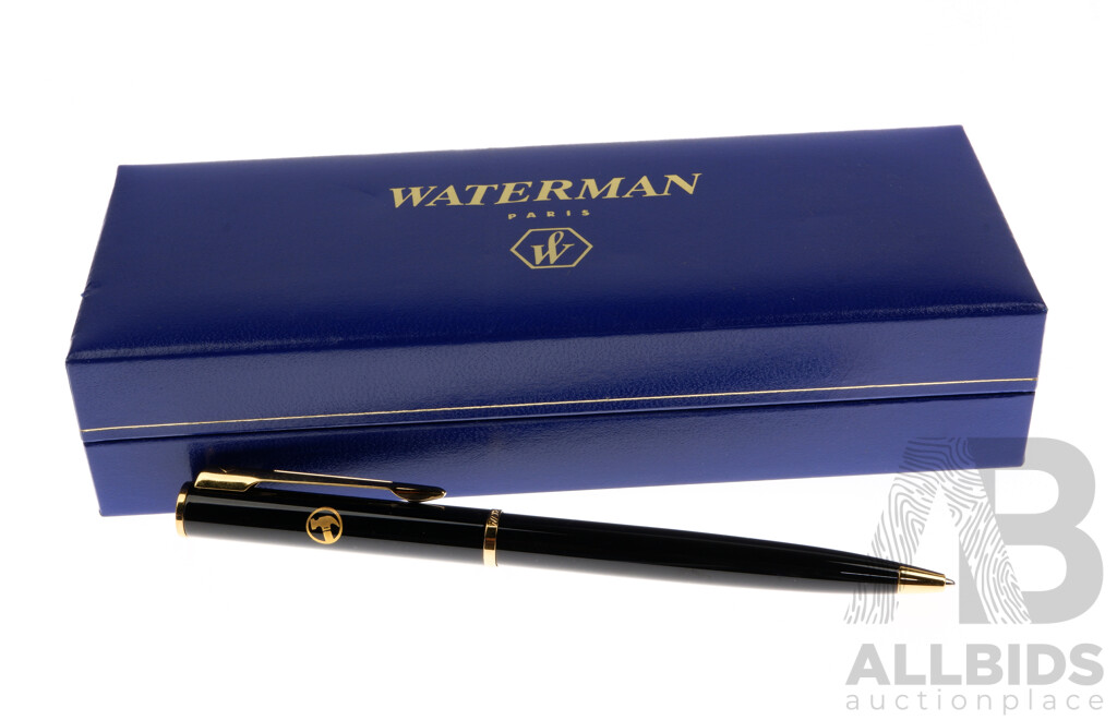 French Waterman Ball Point Pen with Matt Black and Gold Finish in Original Box
