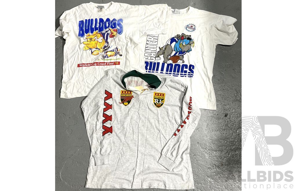 Two Vintage Bulldogs Supporter T-Shirts and Vintage Rugby Leage Supporter Polo