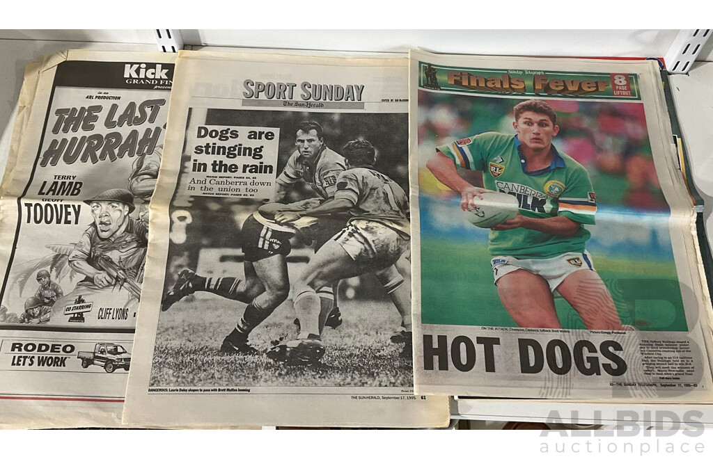 Rugby League Week1995 Vol 26 No 33 Grand Final Edition Alongside Several Newspaper Inserts of Same and a Signed Canterbury Bankstown 1896 First Grade Squad Poster