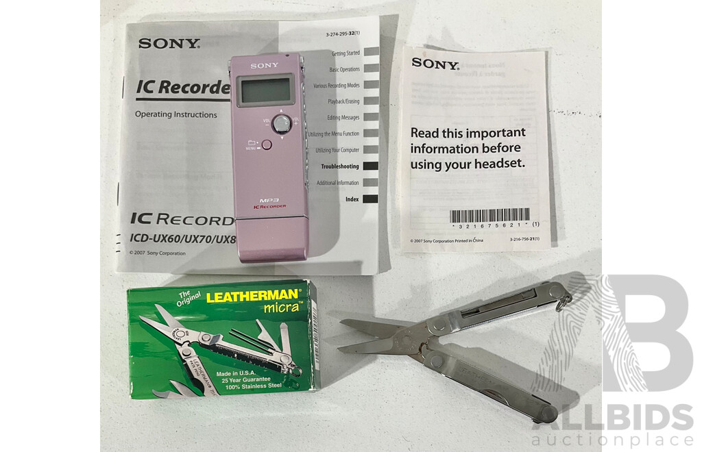 Leatherman Micra Tool and Sony IC Recorder