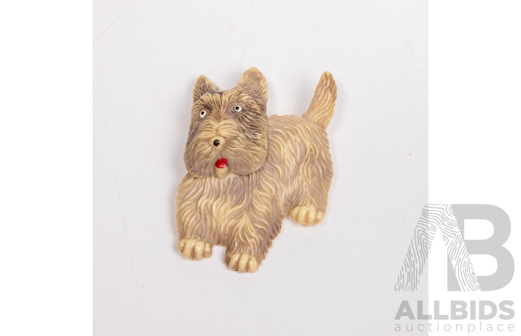 Vintage 1930-1940's Celluloid Scottie Dog Brooch with Articulated Head, 65mm X 50mm