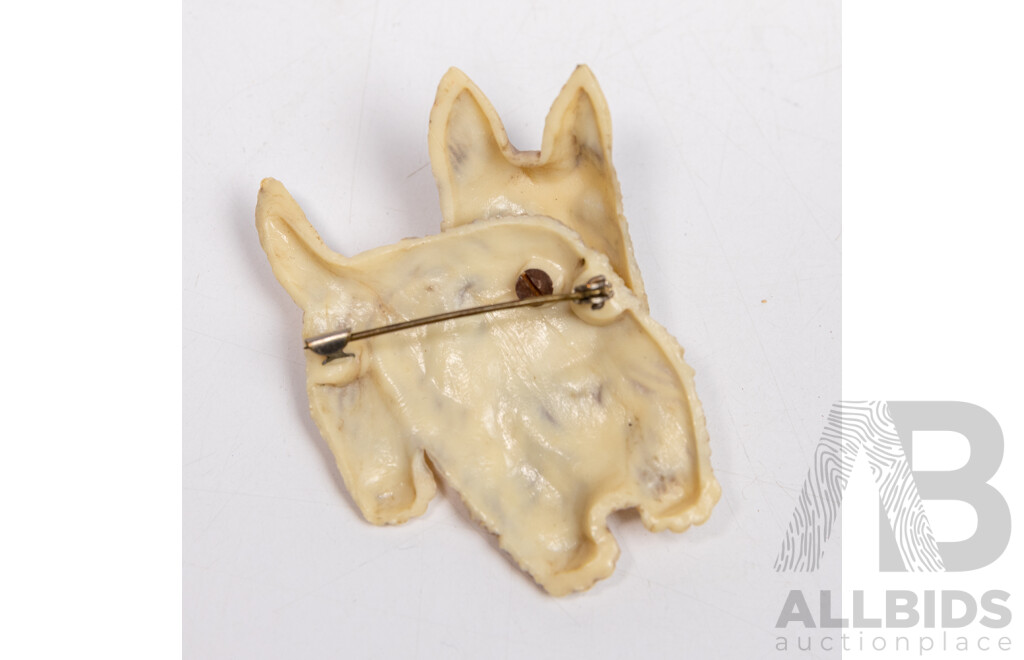 Vintage 1930-1940's Celluloid Scottie Dog Brooch with Articulated Head, 65mm X 50mm