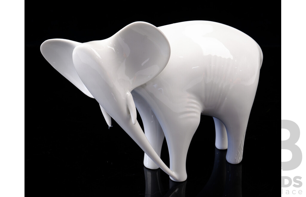Crown Dux White Porcelain Elephant Figure