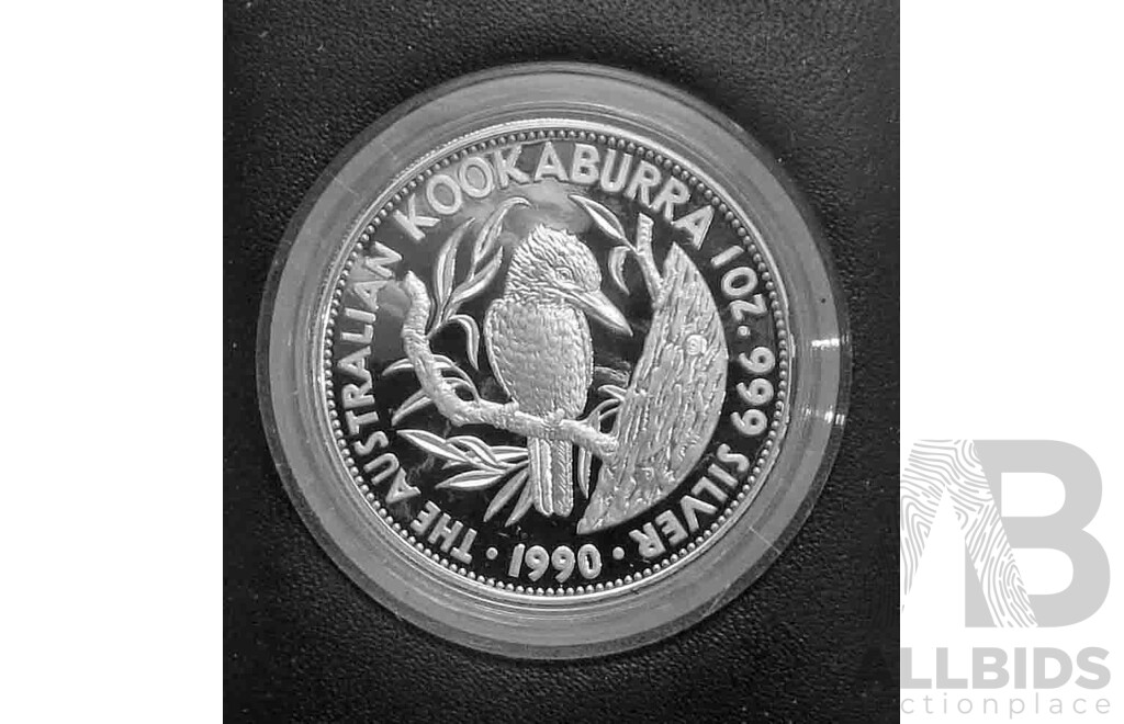 AUSTRALIA: PROOF Kookaburra Silver $5 Coin 1990. FIRST PROOF ISSUE