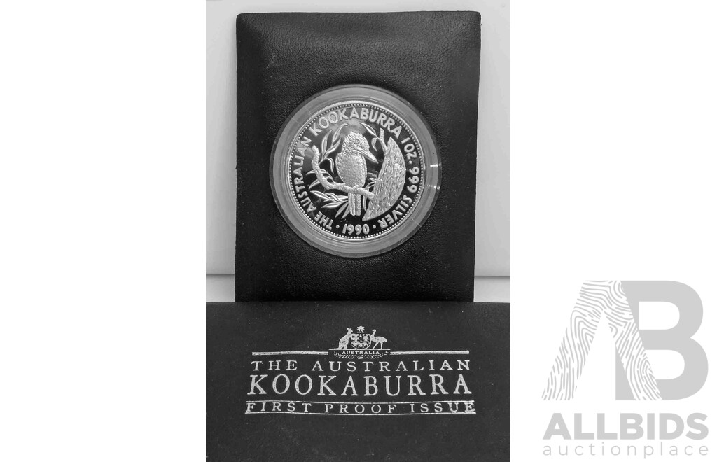 AUSTRALIA: PROOF Kookaburra Silver $5 Coin 1990. FIRST PROOF ISSUE