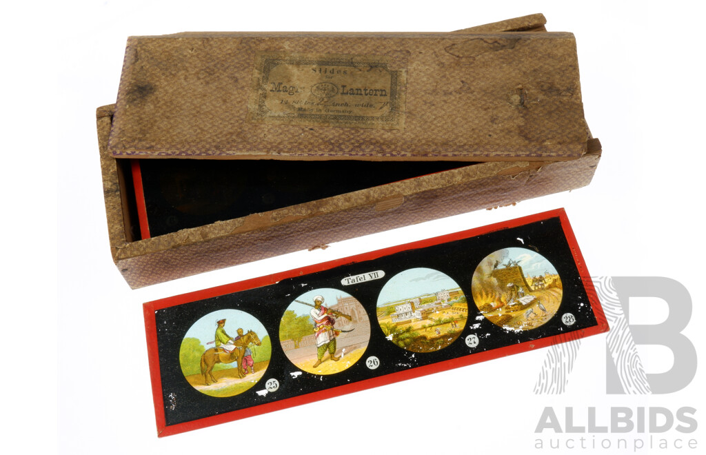 Set Thirteen Geman Made Antique Magic Lantern Glass Slides Including Scenes and Peoples of the World