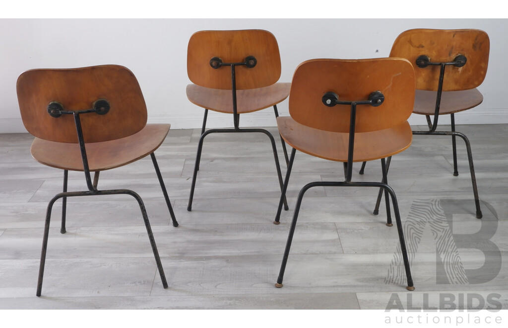Four Vintaged Matched Eames Style DCM Chairs