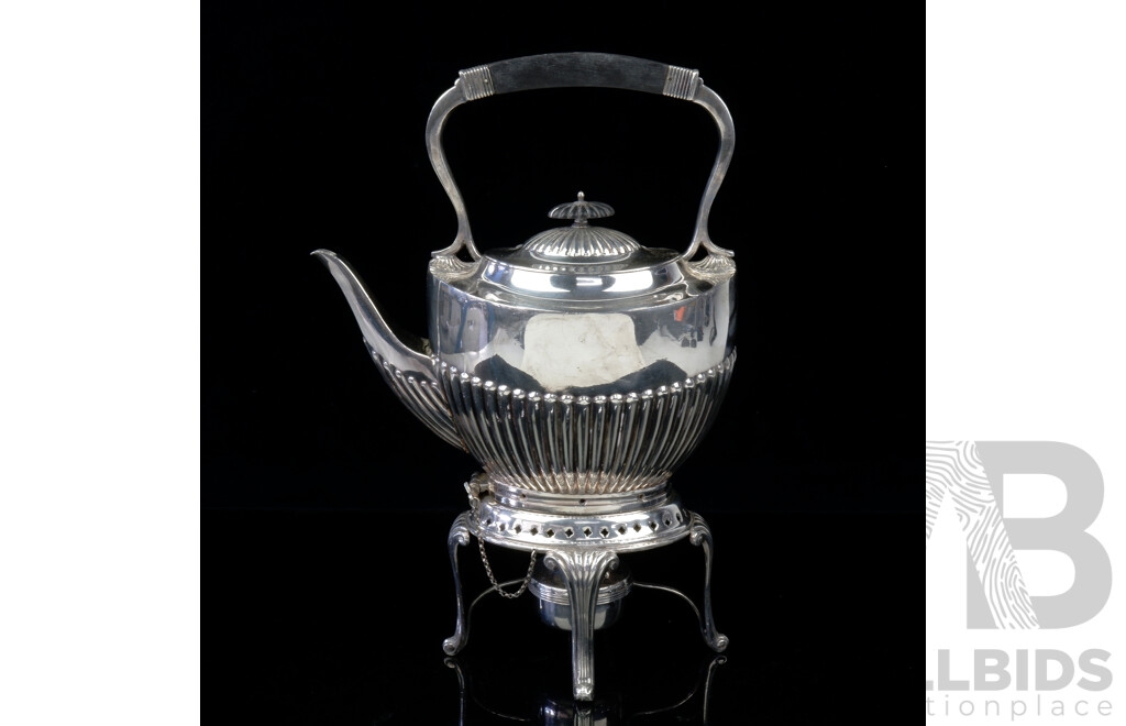 Antique Silver Brittania Plate Hot Water Pot on Stand with Spirit Burner by Wiliiam Hutton & Sons, Sheffield