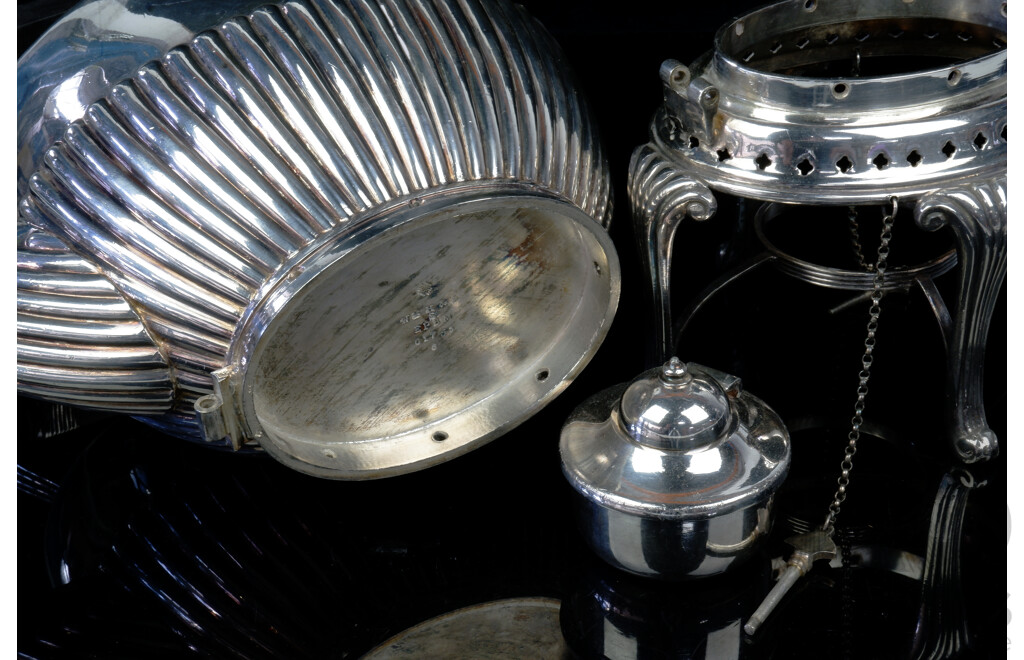 Antique Silver Brittania Plate Hot Water Pot on Stand with Spirit Burner by Wiliiam Hutton & Sons, Sheffield