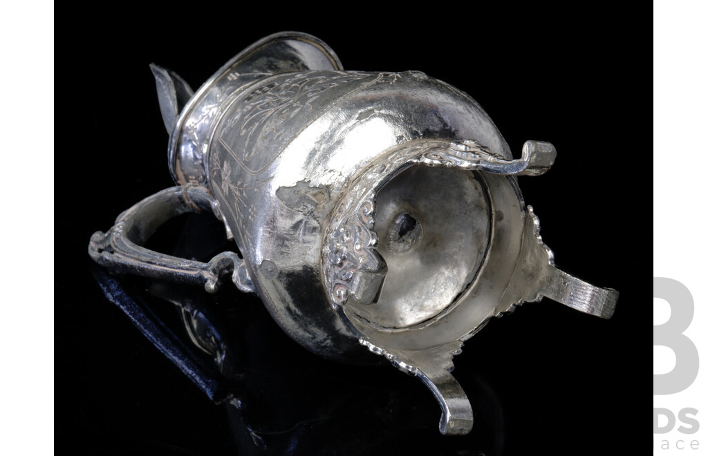 Antique American Silver Plate Lidded Jug with Floral Engraving by Simpson & Hall, Connecticut