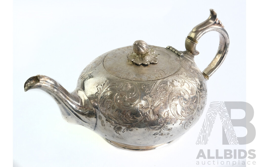 Antique Victorian Brittania Metal Teapot with Acorn Finial on Lid by James Dixon & Sons, Sheffield