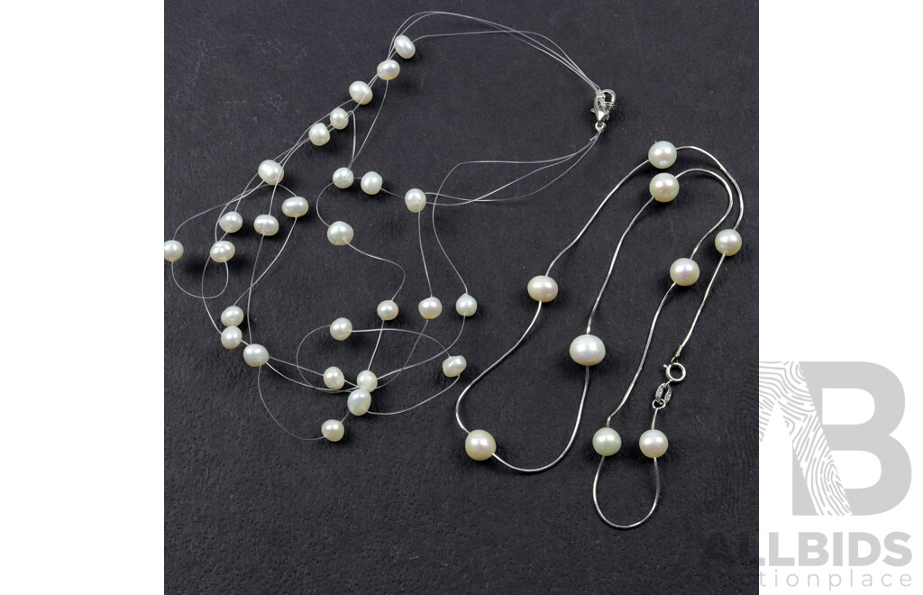 Sterling Silver Freshwater Cultured Pearl Necklace, 45cm & FW Cultured Pearl Necklet on Wire, 45cm