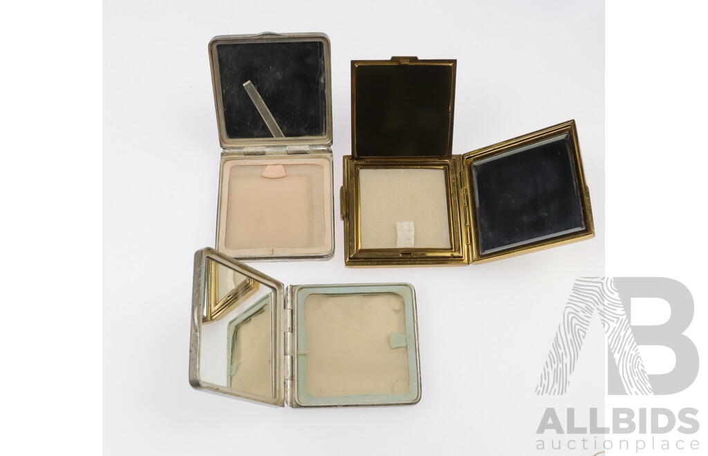Collection of (3) Vintage Beauty Compacts and (3) Pearl Clasps