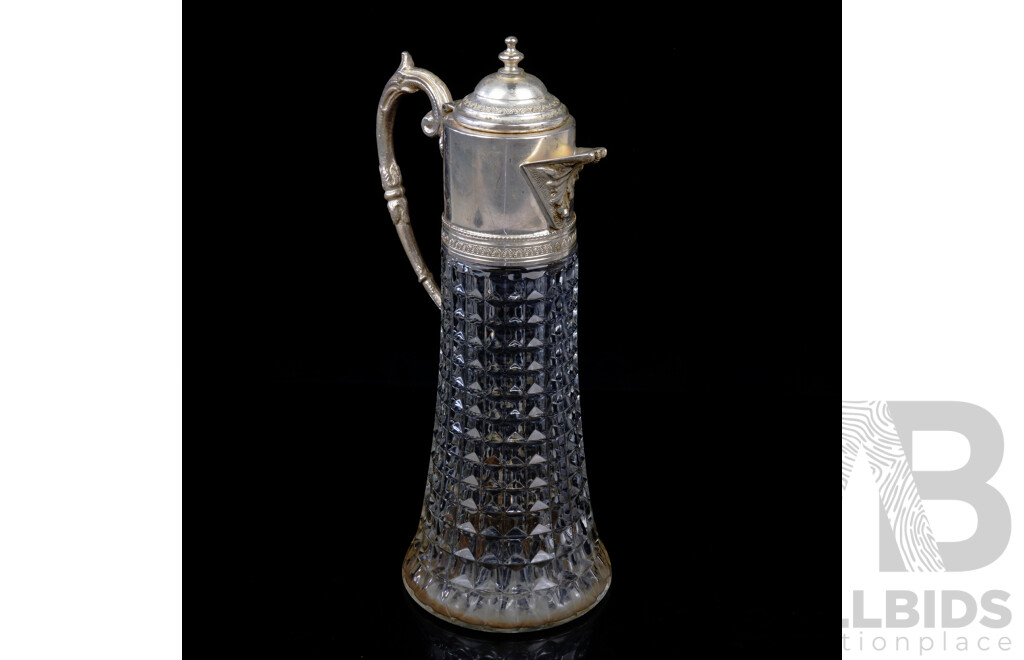 Vintage Italian Pressed Glass CLaret Jug with Silver Plate Handle and Lid