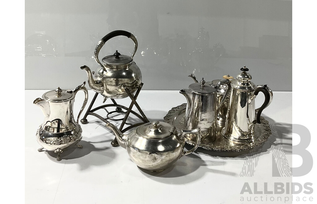 Good Collection Antique Silverplate Including Kenson Salver Tray and Teapot, WR Humphreys Teapot and More