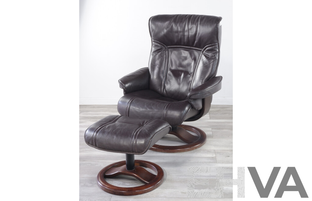 Leather Recliner with Footstool by Moran Furniture