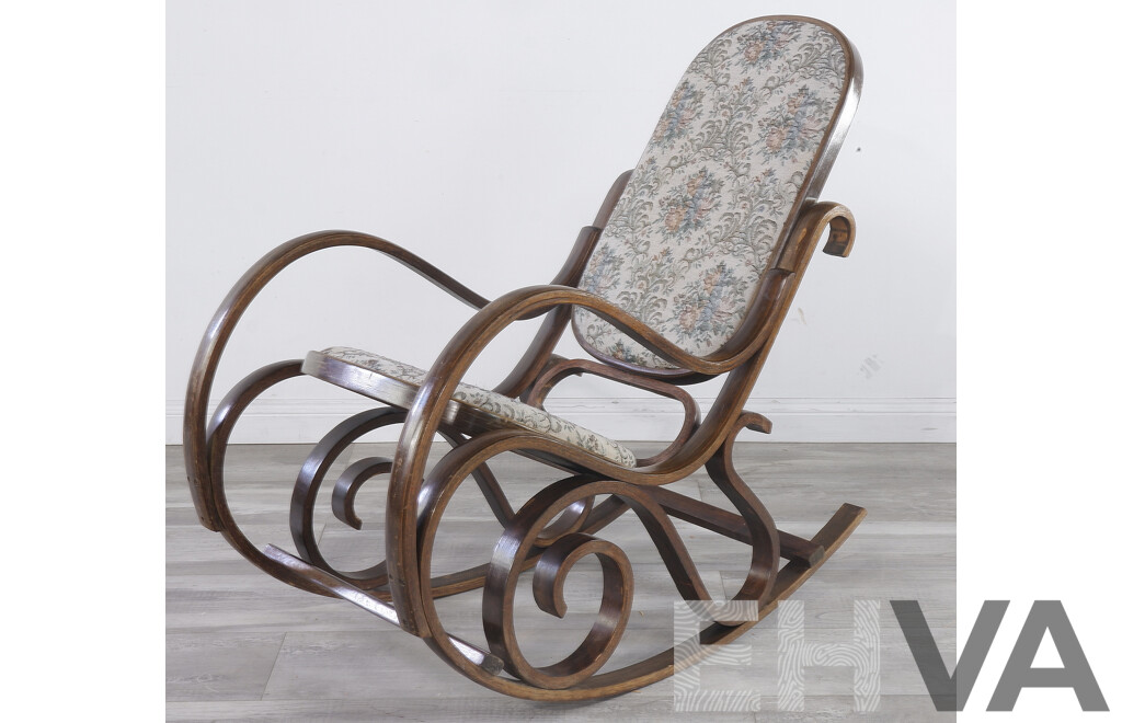 Vintage Bentwood Rocking Chair with Tapestry Upholstery