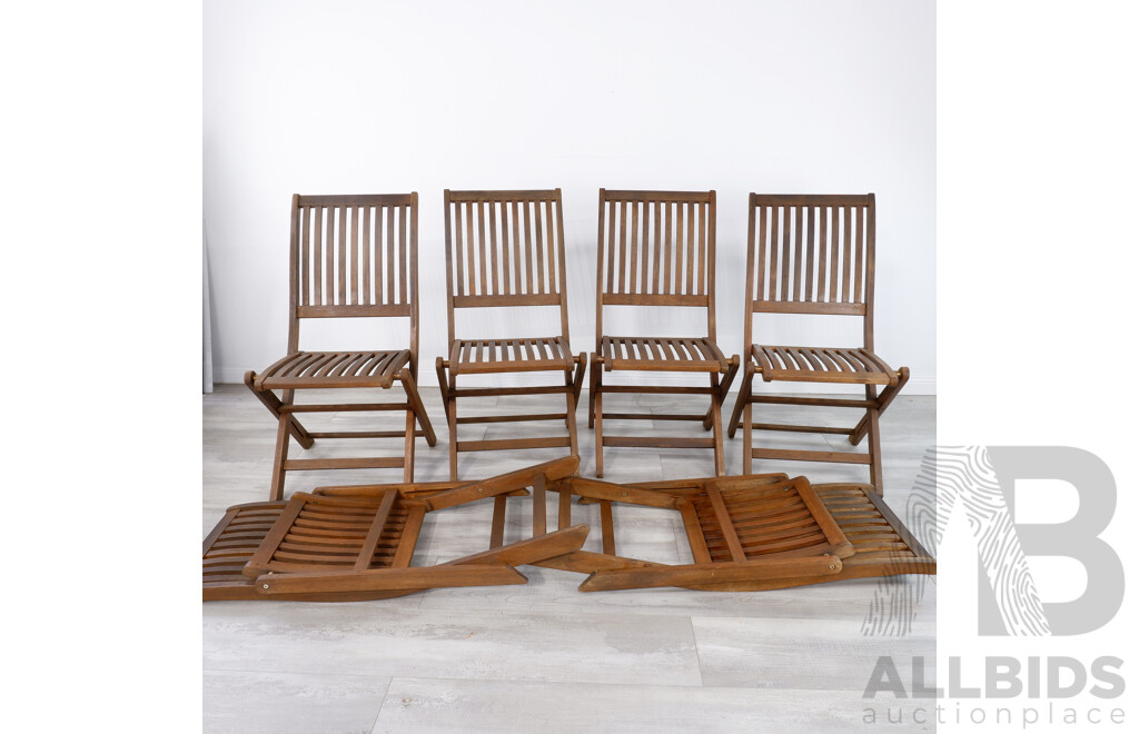 Set of Six Teak Folding Outdoor Chairs