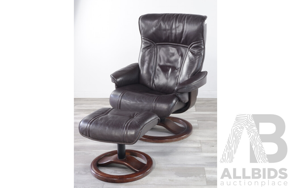 Leather Recliner with Footstool by Moran Furniture