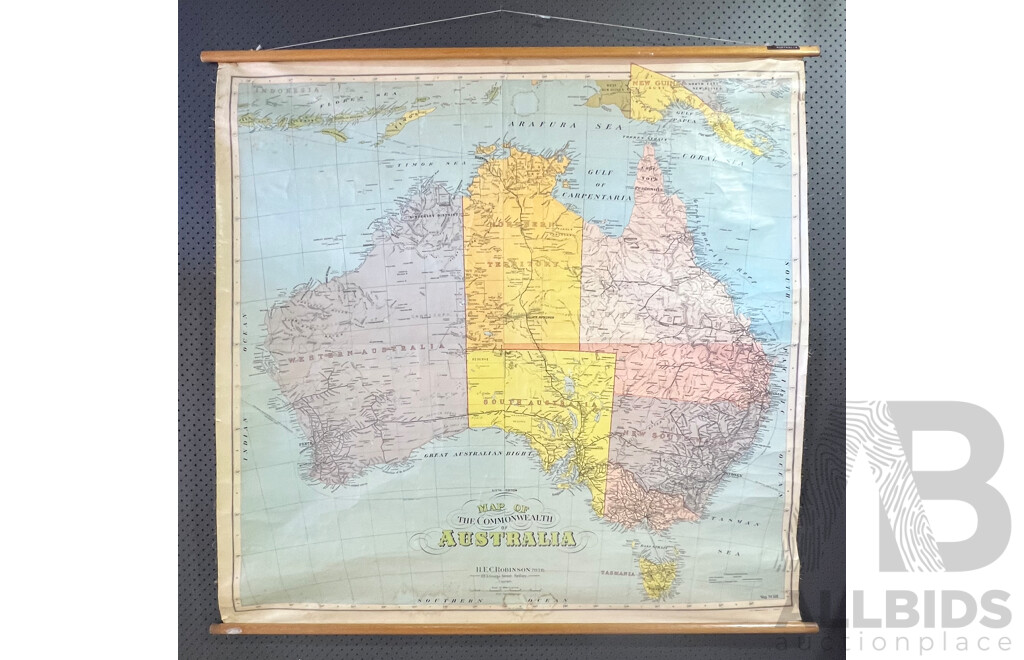 Vintage Paper Educational Map of Australia by H.E.C Robertson