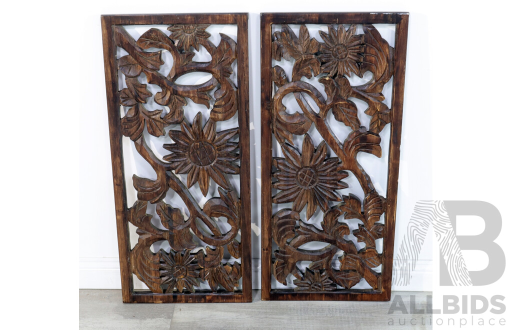 Pair of Carved Timber Wall Panels