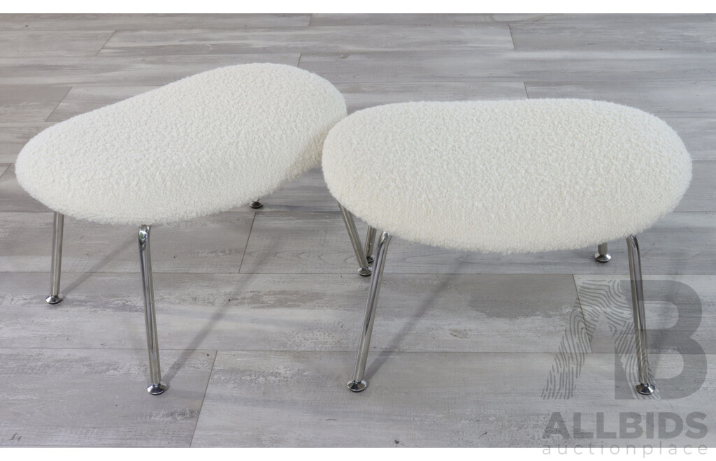 Pair of Chrome Framed Footstools with Wool Upholstery