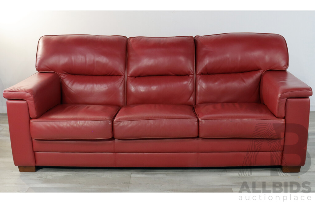 Modern Red Leather Three Seater Lounge by Moran