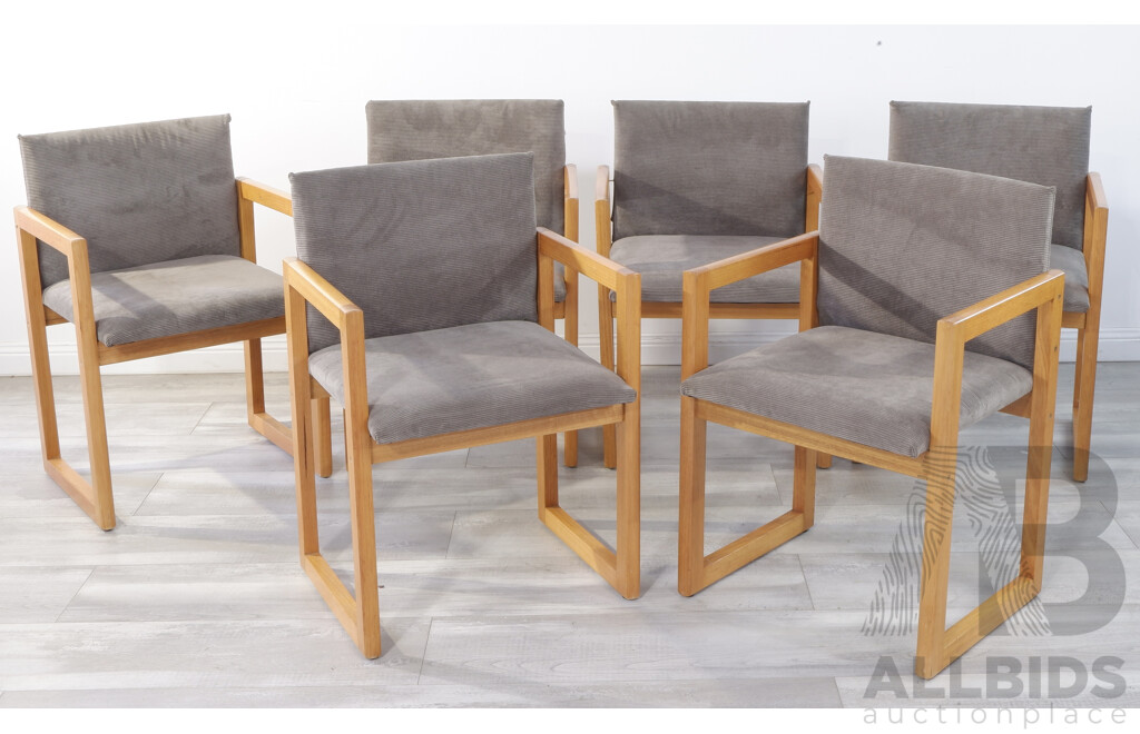 Six Vintage Lou Hodges Style Timber and Cordury Dining Chairs
