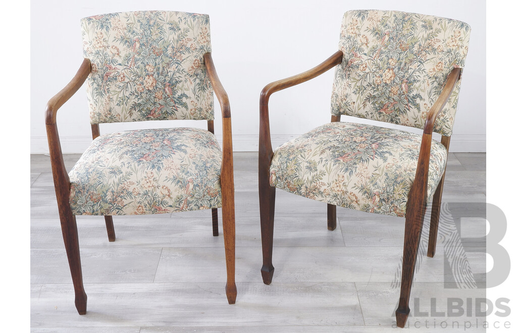Pair of Vintage Bridge Chairs with Tapestry Upholstery