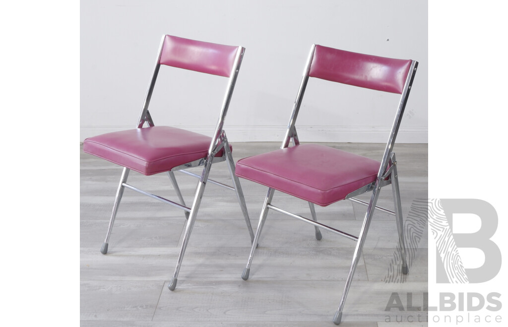 Pair of Chrome and Magenta Folding Chairs