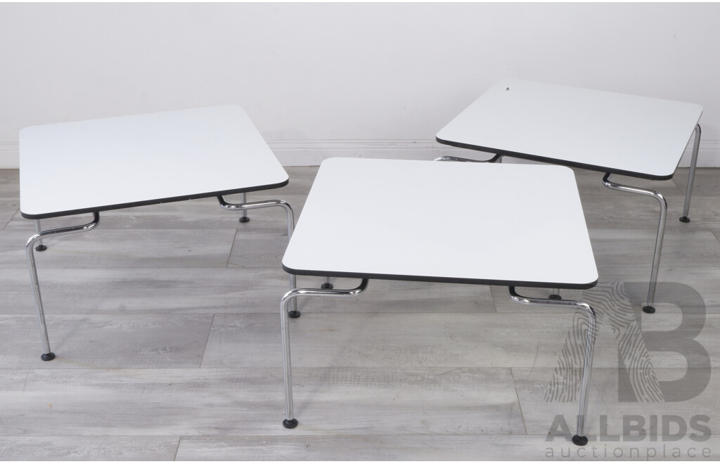 Three Sqaure White and Chrome Waiting Room Tables