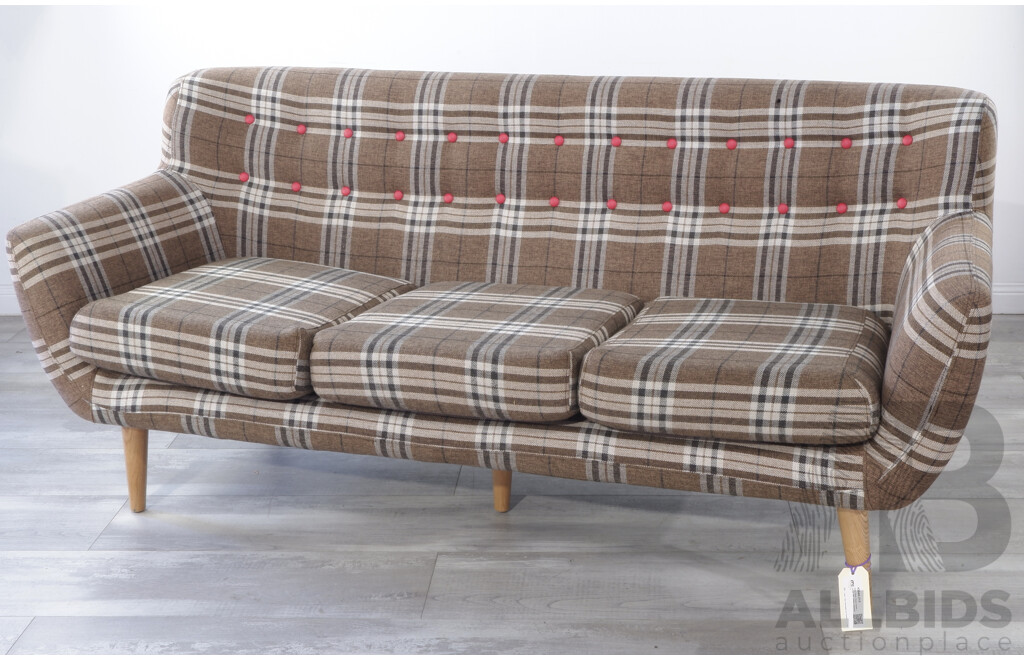 Retro Style Three Seater Lounge with Tartan Upholstery