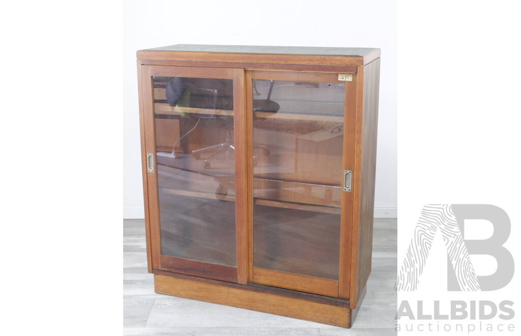 Vintage Display Cabinet with Green Leather Top