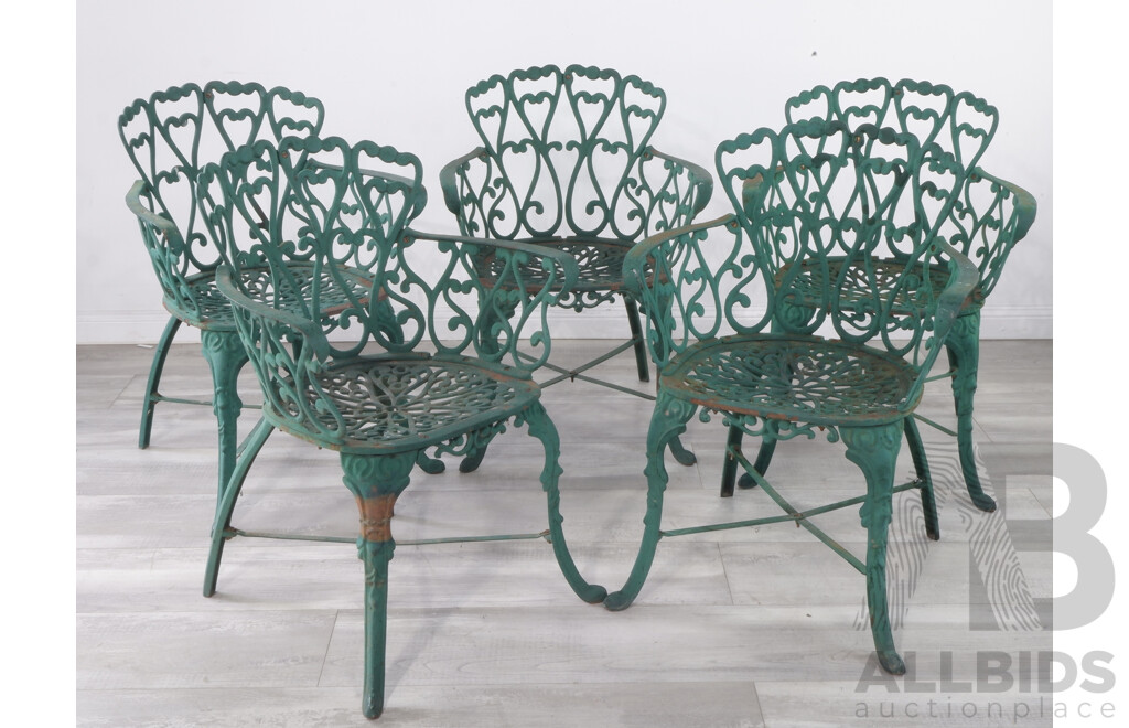 Five Vintage Cast Iron Garden Chairs
