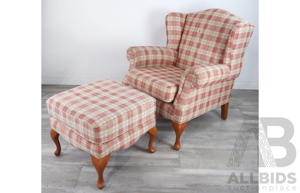 R & K Thomas Wingback Armchair and Footstool